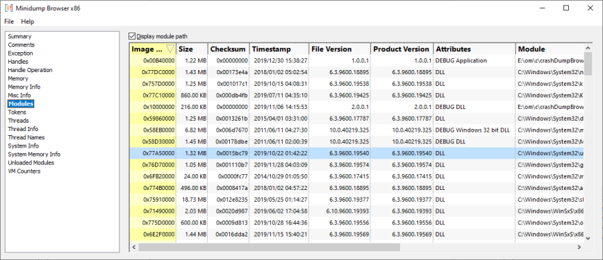 Minidump Browser modules