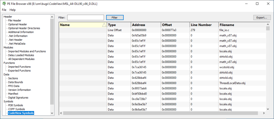 PE File Browser Code View Symbols