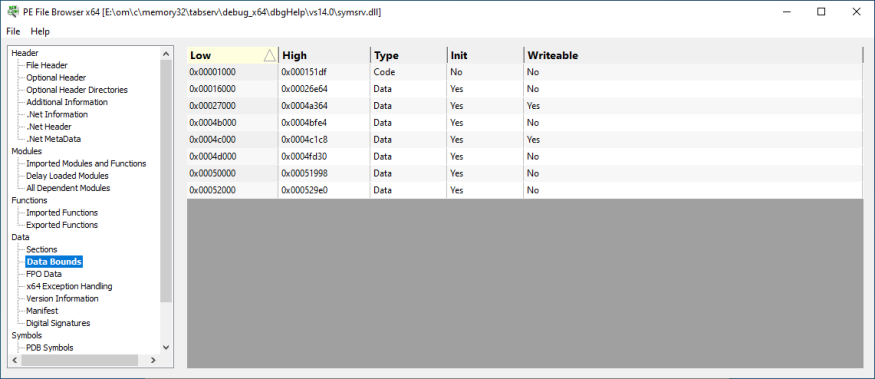 PE File Browser Data Bounds