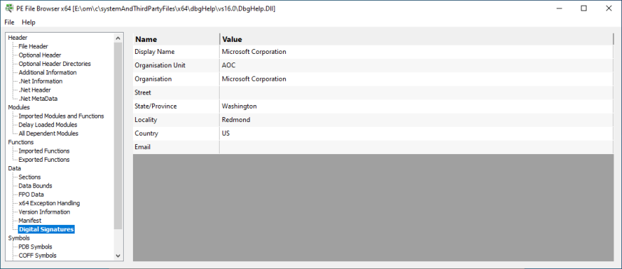 PE File Browser Digital Signatures