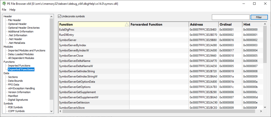 PE File Browser Exported Functions