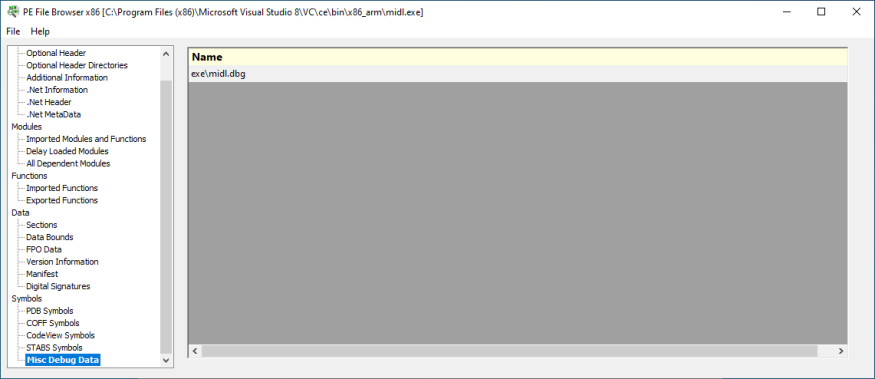 PE File Browser Misc Debug Data