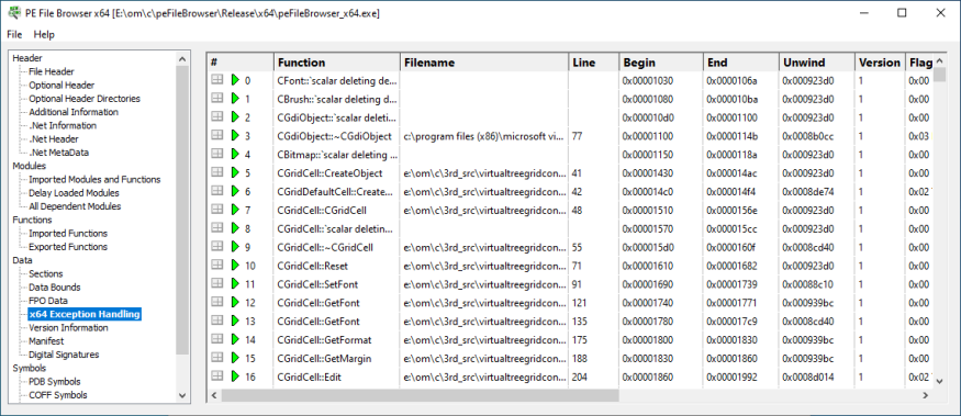 PE File Browser x64 Exception Handling