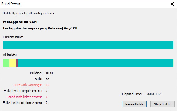 Visual Studio Project Builder progress dialog