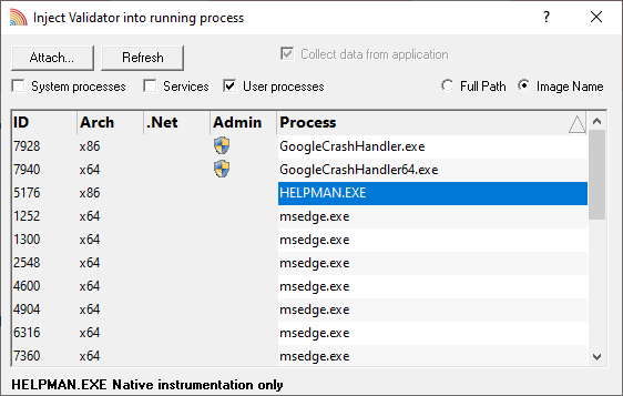 Coverage Validator inject into application dialog