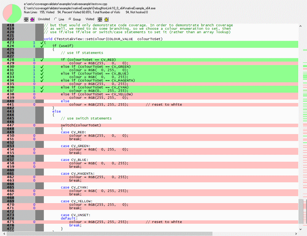 Coverage Validator native example setColour Green Blue Cyan