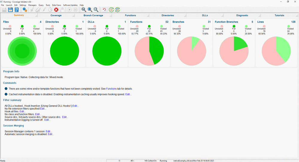 Coverage Validator summary display for native example