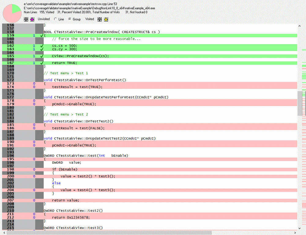 Coverage Validator native example testsvw.cpp no tests run