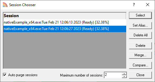 Coverage Validator session manager with 2 sessions