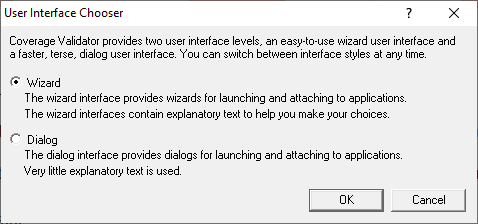 Coverage Validator user interface mode dialog
