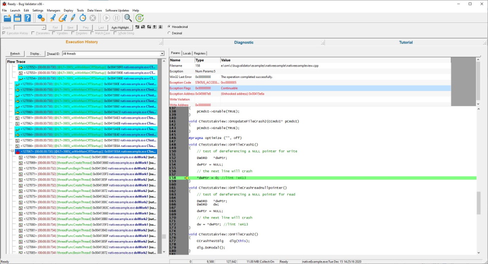 Bug Validator execution tracing display