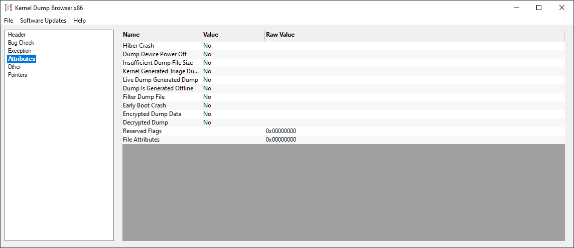 Bluse Screen of Death kernel dump attributes