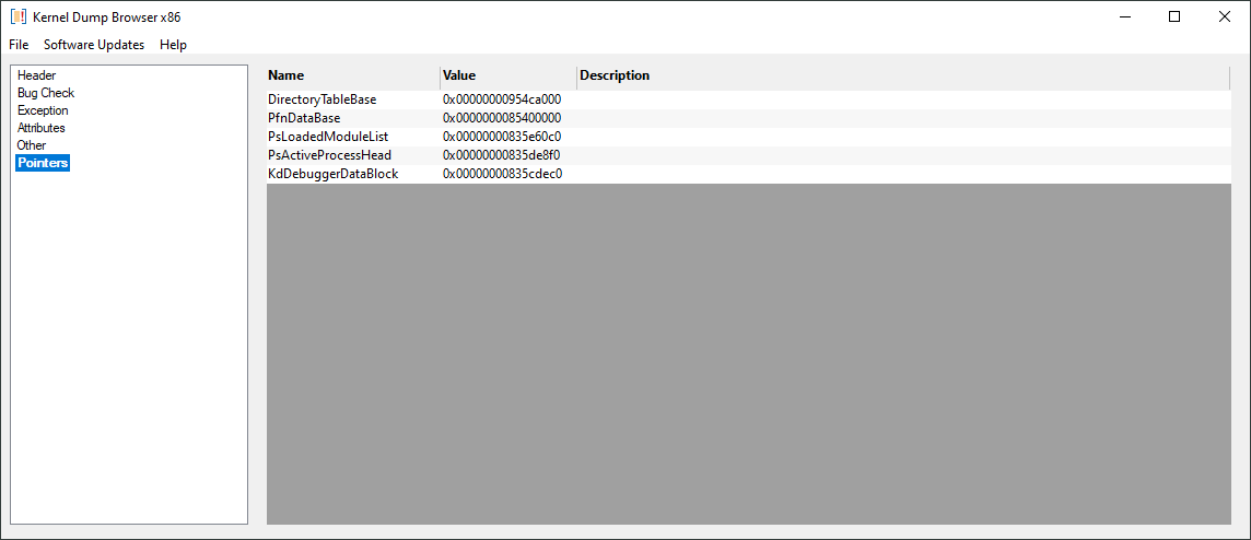 Bluse Screen of Death kernel dump pointers
