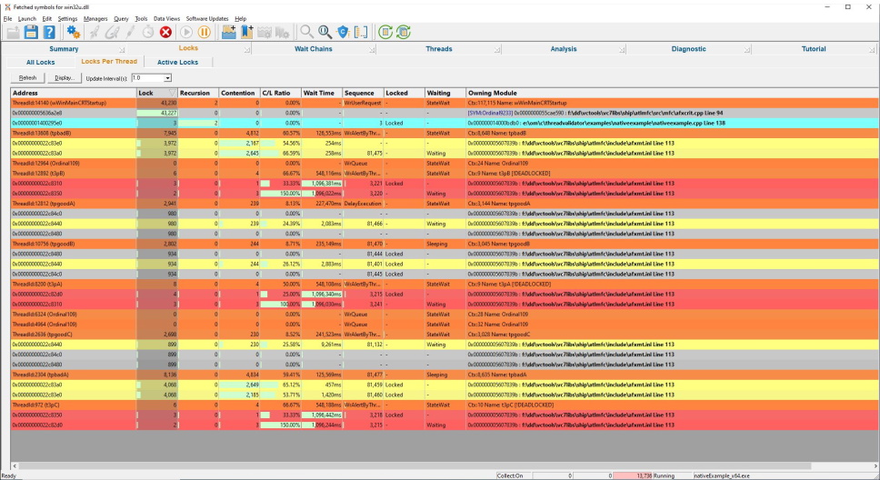 Thread Validator showing locks per thread