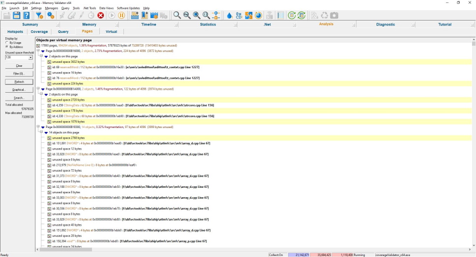 Memory allocation page layout - identifying fragmentation