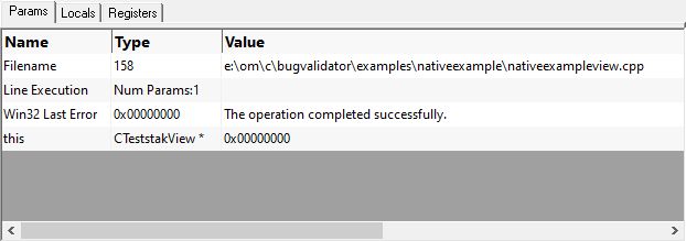 Bug Validator parameters view