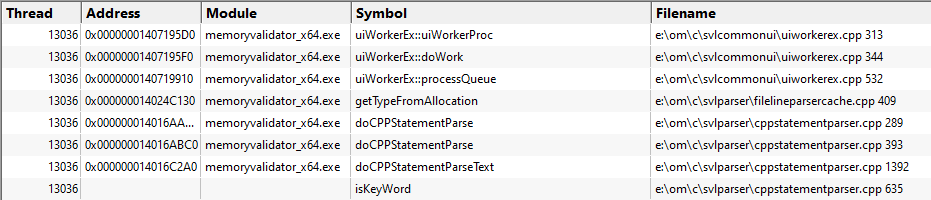 Realtime profiling callstack