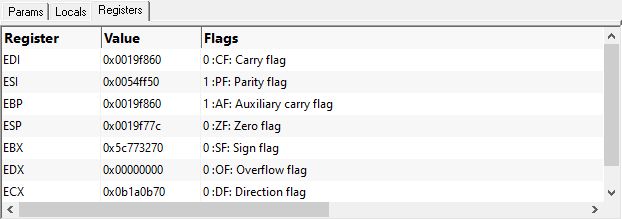 Bug Validator registers view