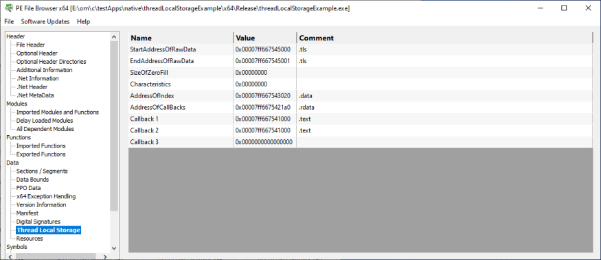 PE File Browser Thread Local Storage