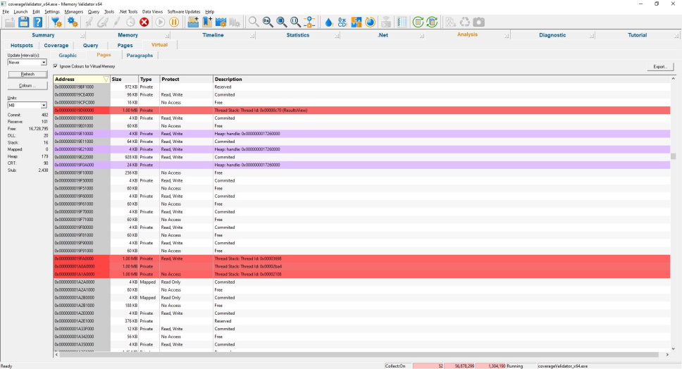 Memory Validator virtual memory pages