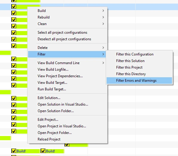 Visual Studio Project Builder context menu
