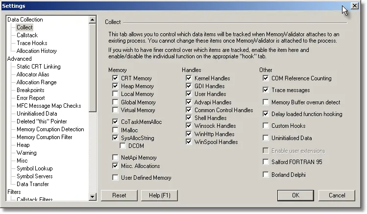 Memory Validator, visual basic memory collect settings