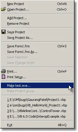 Visual Basic File menu