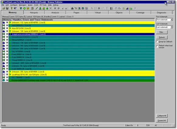 Memory Validator showing visual basic memory leaks