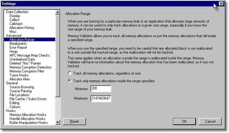 Memory Validator track memory allocations of a particular size