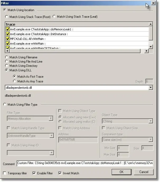 Memory Validator custom filter