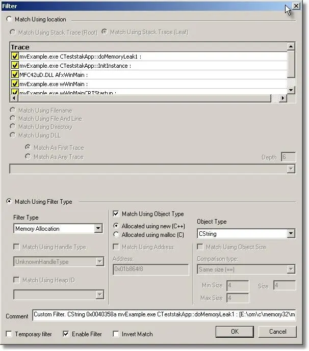 Memory Validator filter by object type