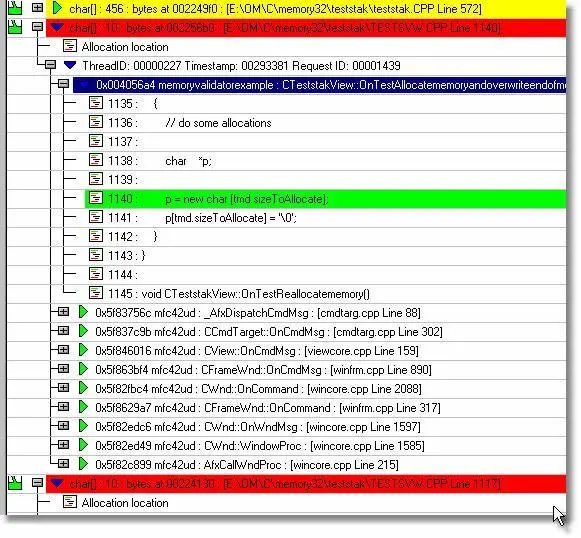 Memory Validator damaged memory block display