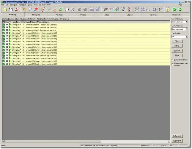 Memory Validator results filtered by directory