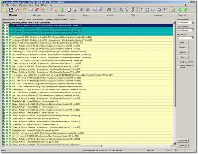 Memory Validator filter by file and line number