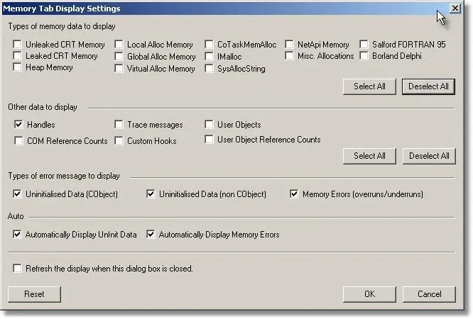 Memory Validator GDI display settings