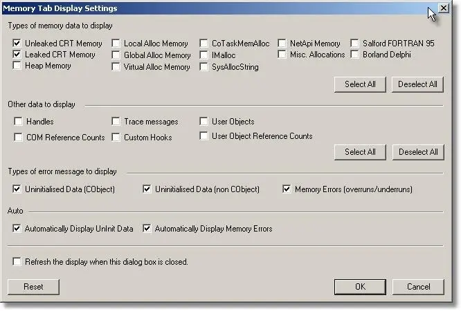 Memory Validator memory corruption display settings