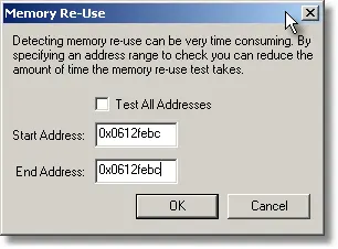 Memory Validator memory reuse dialog