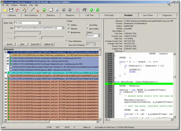 Performance Validator analysis query profiling data