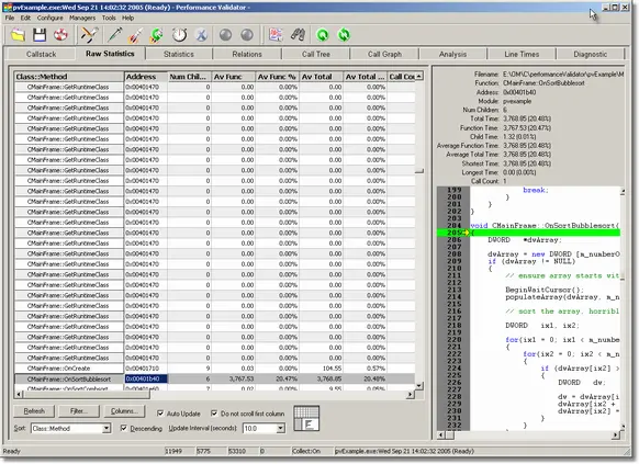 Performance Validator profiling statistics