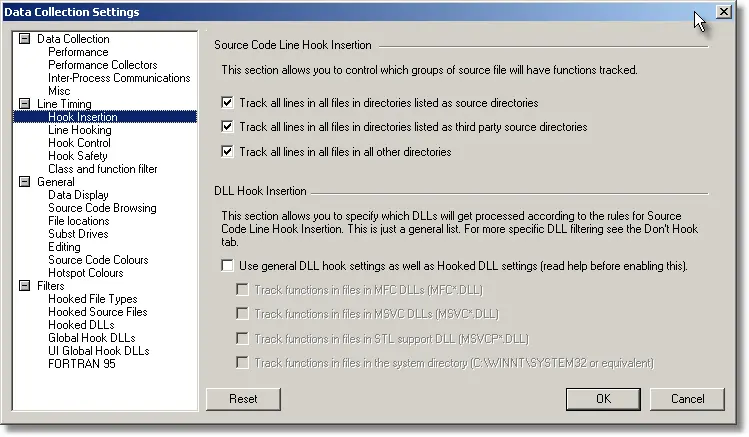 Performance Validator hook insertion settings dialog