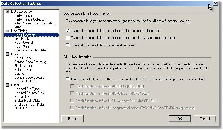 Performance Validator hook insertion settings dialog