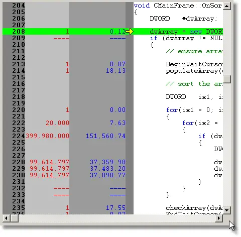 Performance Validator line timing bubble sort source code