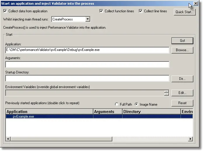 Performance Validator line timing option on launch dialog