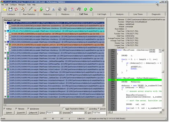 Performance Validator slow code call tree