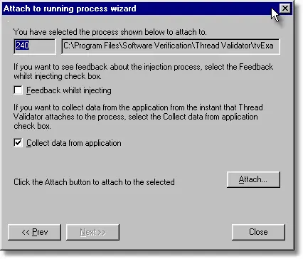 Thread Validator inject into running process wizard