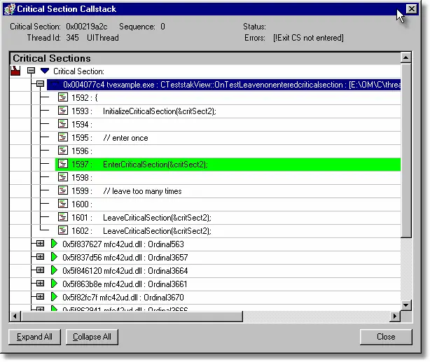 Thread Validator callstack for leaving the unlocked critical section