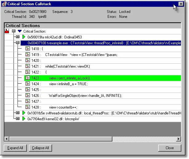 Thread Validator potential deadlock infinite wait callstack