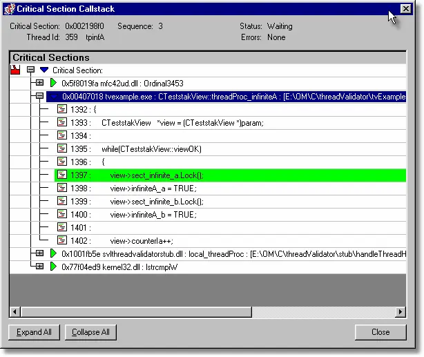 Thread Validator potential deadlock infinite wait callstack