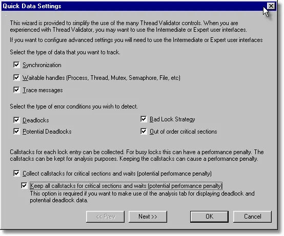 Thread Validator thread error detection settings (novice)