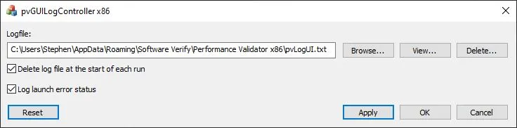 Performance Validator GUI Log Controller